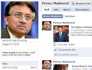 Facebook thanked by Musharraf for collecting support