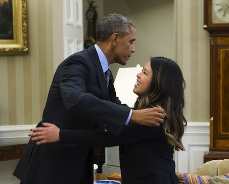 President Obama hugs the Ebola-free nurse on her release
