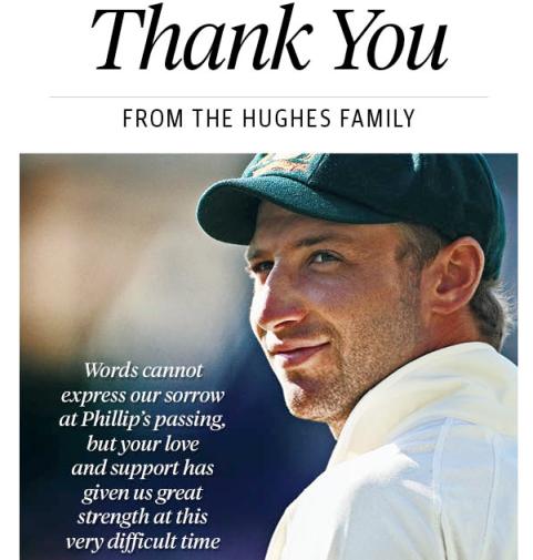 Hughes' family thanks Oz for 'support