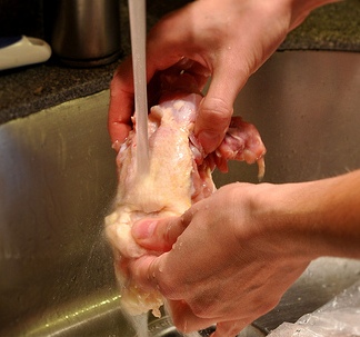 washing a chicken