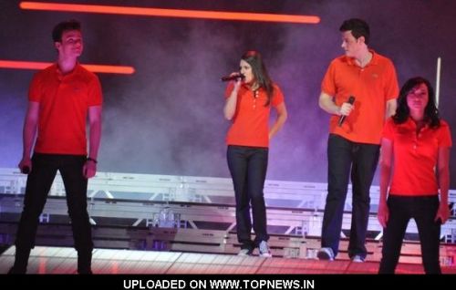 Chris Colfer, Lea Michele, Cory Monteith and Naya Rivera at 2011 Glee Live Tour at the HP Pavilion in San Jose Chris Colfer, Lea Michele, Cory Monteith and Naya Rivera at 2011 Glee Live Tour at the HP Pavilion in San Jose