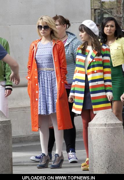 Dianna Agron and Lea Michele at Glee Filming at Washington Square Park in