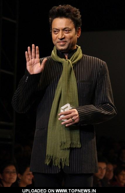 Bollywood actor Irfan Khan displays a creation by designer Meera Ali at the Wills Lifestyle India Fashion week 2012,in New Delhi Bollywood actor Irfan Khan displays a creation by designer Meera Ali at the Wills Lifestyle India Fashion week 2012,in New Delhi