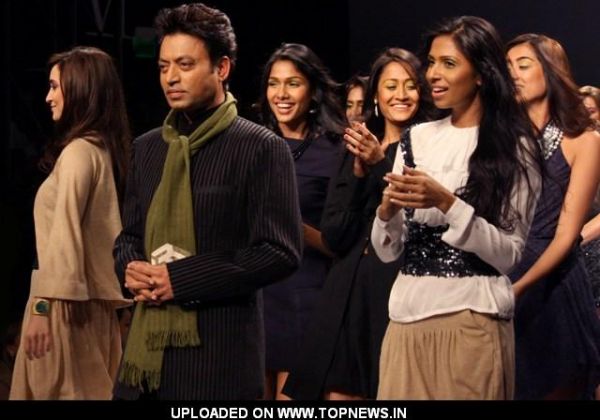 Bollywood actor Irfan Khan displays a creation by designer Meera Ali at the Wills Lifestyle India Fashion week 2012,in New Delhi Bollywood actor Irfan Khan displays a creation by designer Meera Ali at the Wills Lifestyle India Fashion week 2012,in New Delhi
