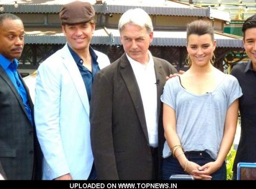 Rocky Carroll, Mark Harmon and Cote de Pablo at "Extra" Interview with the Cast of "NCIS: Naval Criminal Investigative Service" Rocky Carroll, Mark Harmon and Cote de Pablo at "Extra" Interview with the Cast of "NCIS: Naval Criminal Investigative Service"
