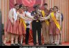 V K Singh with Students at Maharana Mewar Public school's annual prize distribution ceremony