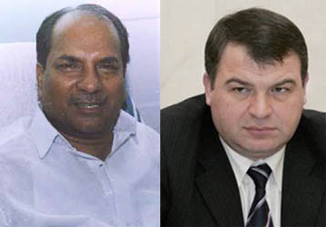 Russian Defence Minister Anatoly Serdyukov and Indian counterpart A K Antony