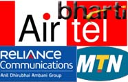 Reliance Comm, MTN shares fall; Bharti Airtel gains