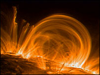 Fountains of hot gas on the Sun