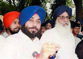 Shiromani Akali Dal chief and former Chief Minister Prakash Singh Badal and his son Sukhbir Singh Badal