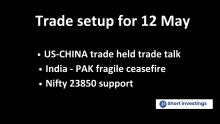 Trade Setup for 12 May; US-CHINA trade negotiation, India- Pakistan ceasefire and Nifty 23850 Support